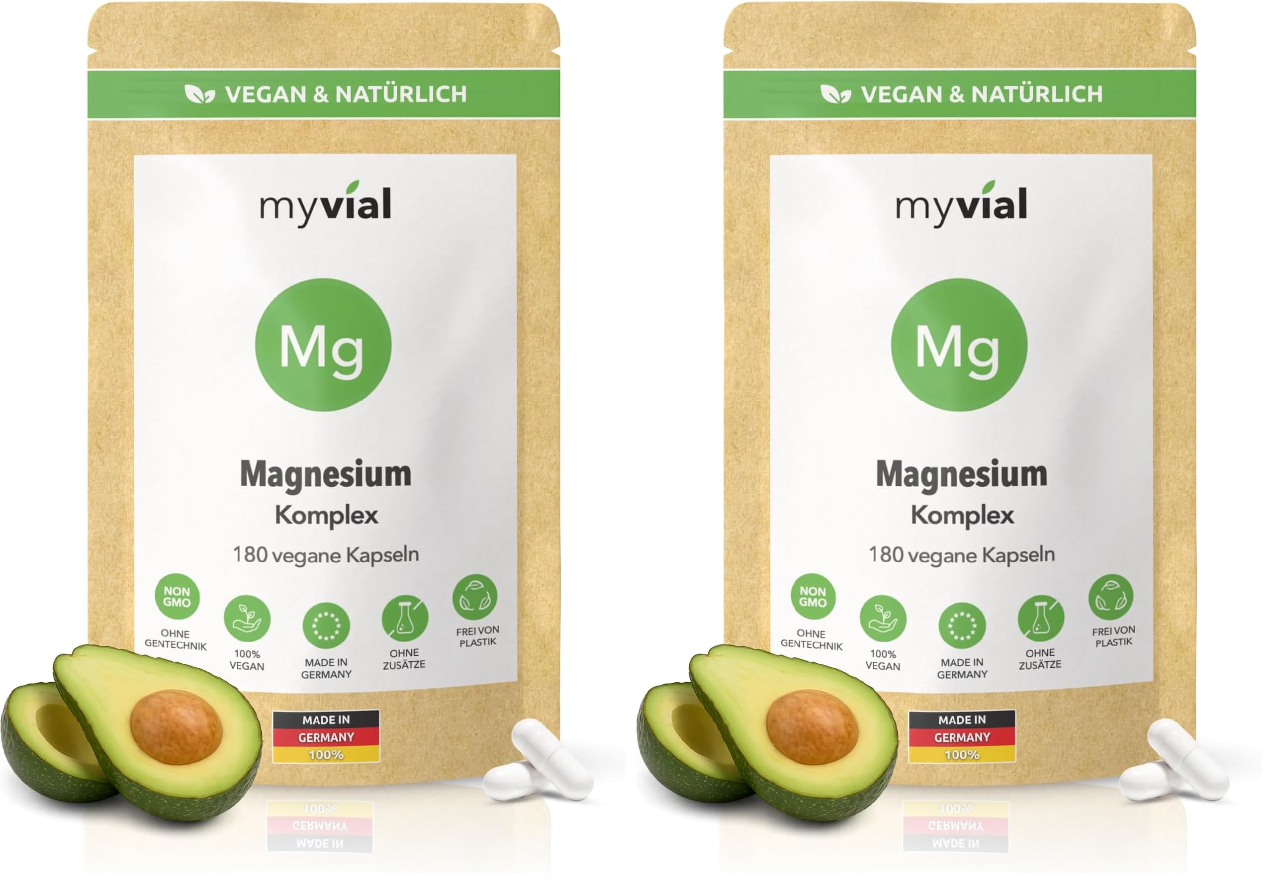 Magnesium Komplex 180 Kapseln - mit Dicitrat, Bisglycinat, Malat & Taurinat - 268 mg Magnesium täglich - vegan & ohne Zusatzstoffe - produziert in Deutschland (Packung mit 2)