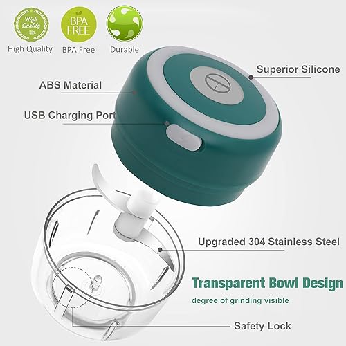 Miniatura 7 de Molinillo eléctrico de hierbas – Molinillo grande de 3.5 pulgadas para moler hierbas frescas secas y especias, molinillo recargable por USB