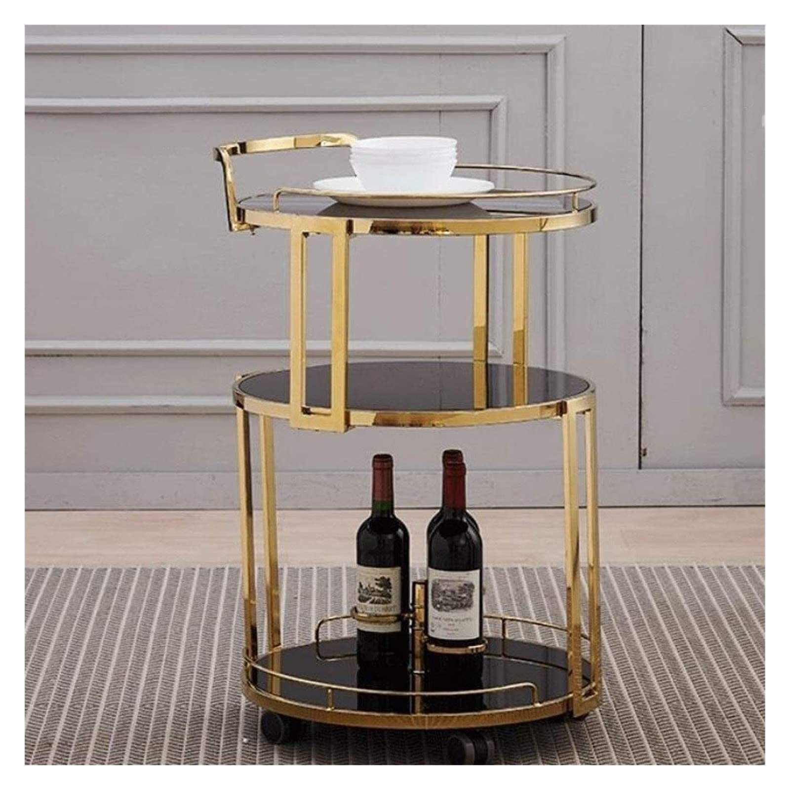 Carrito de Servicio de Bar de 3 Niveles de Acero Inoxidable para Cocina doméstica y Hotel. Carrito de Vino rodante con Almacenamiento utilitario. Carrito de Catering para Servir y