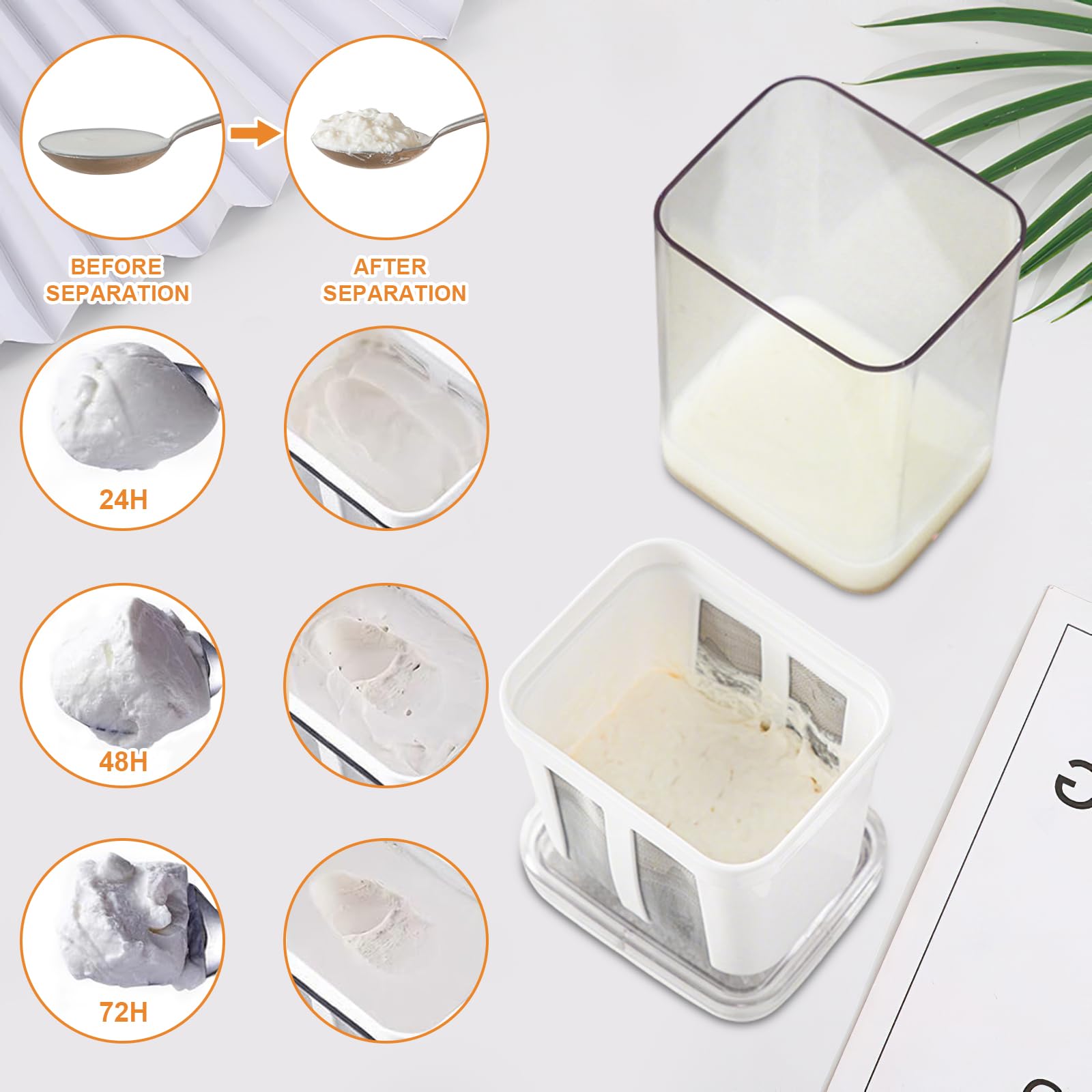 Colino per yogurt greco da 1100 ml, riutilizzabile con coperchio e filtro in acciaio inox per yogurt, crema di formaggio e latte di noci