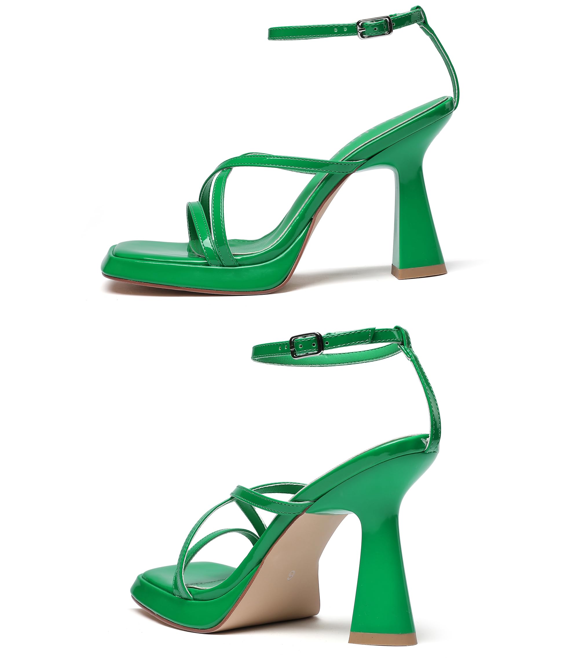 Reitoye Strappy Heels for Women Platform High Chunky Heels Square Open Toe Heeled Sandals Ankle Strap Block Heels