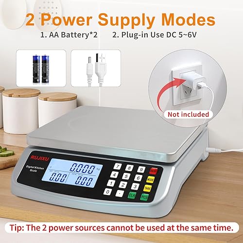 Miniatura 5 de Báscula de alimentos de 88 libras88.2 lbs de gran escala digital de cocina de 0.05 oz1 g con cálculo de precios, báscula comercial de acero