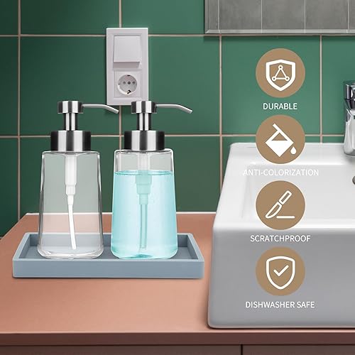 Miniatura 6 de DOILIESE Dispensador de jabón, dispensador de jabón para baño y cocina con bandeja para ahorrar espacio de almacenamiento, dispensador multiusos