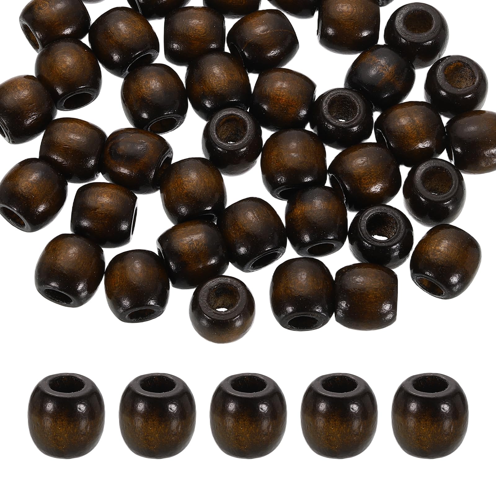 Perles rondes en bois marron foncé pour macramé et tresses - 200 pièces