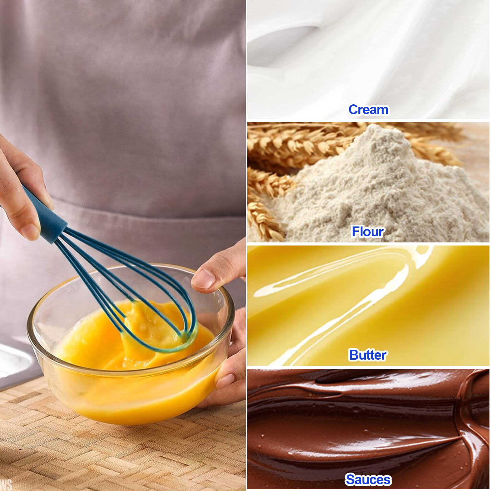 10 fruste da cucina in silicone per cucinare, frusta per impastare in acciaio inox, antiaderente, piccola frusta a forma di palloncino, frusta per uova, frusta, frusta, mescolare, cuocere