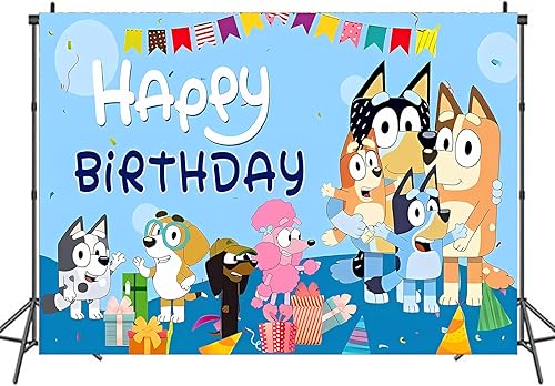 Miniatura 6 de Suministros de fiesta de cumpleaños de perro azul, decoración de perro azul feliz cumpleaños, telón de fondo para fiesta de niños y niñas, fiesta de
