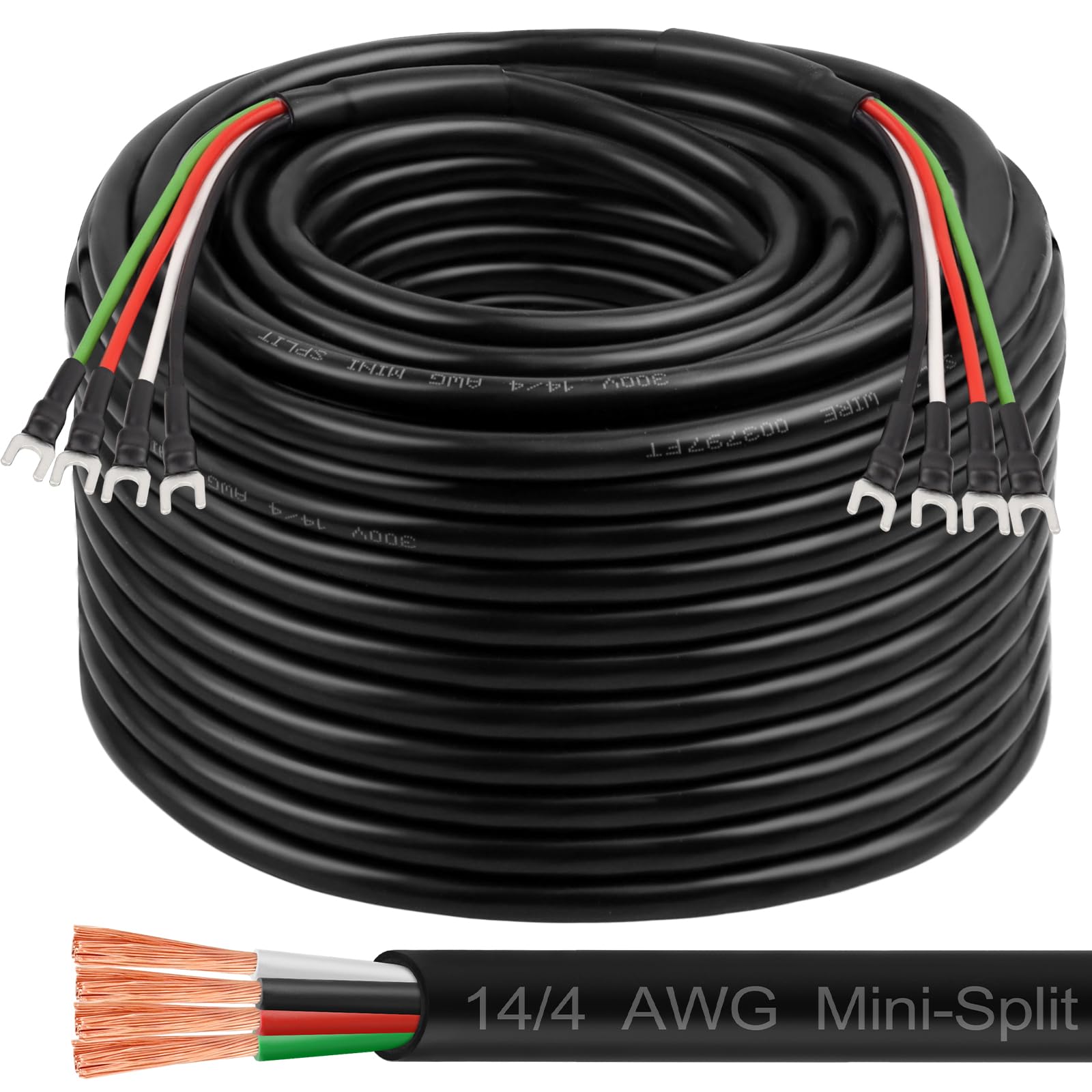 MOOKEERF 14/4 AWG Mini-Split Cable - 250FT 14 AWG 4 Conductor Control Cable 300V Stranded Oxygen-Free Pure Copper Wire for Mini Split Air Conditioner,
