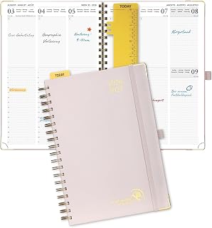 POPRUN Kalender 2026 2027 Spiralbuch mit Hardcover ca.A4(29,7 x 21cm) | 17-Monate-Terminplaner,(Aug,2026-Dez,2027),Wochenplaner 2026 2027,mit Plastiklineal(Hellrosa)