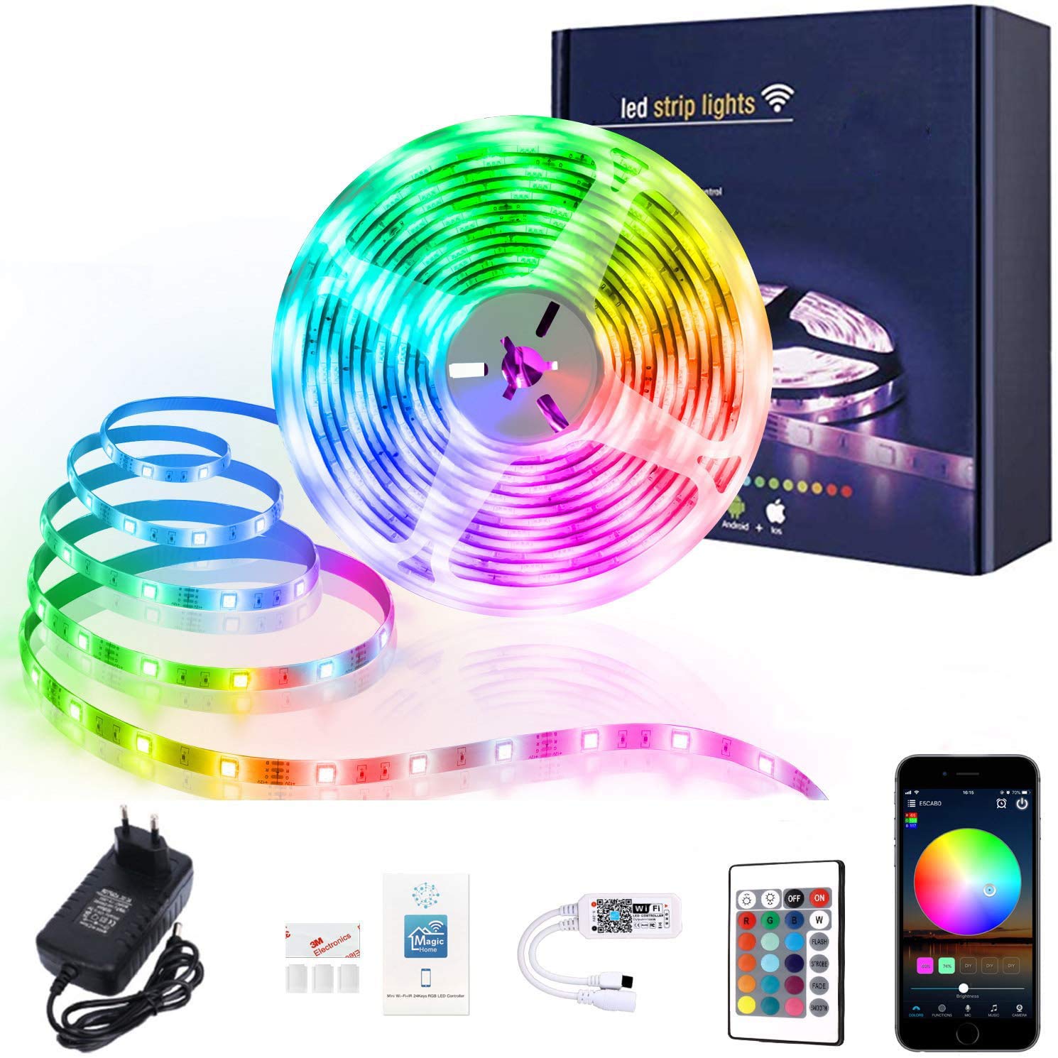 XERGYLed Strip Lights With Power Supply Color Changing 5050 Rgb 300 Led'S Rope Light Strips Kit For Home,Diy (Smart Wi-Fi Control + Ir Remote),10 meters,Multi