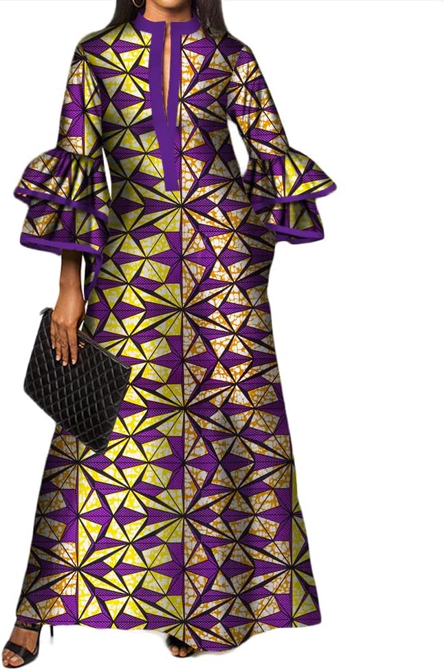 African maxi dress for women doublelayered bell sleeves