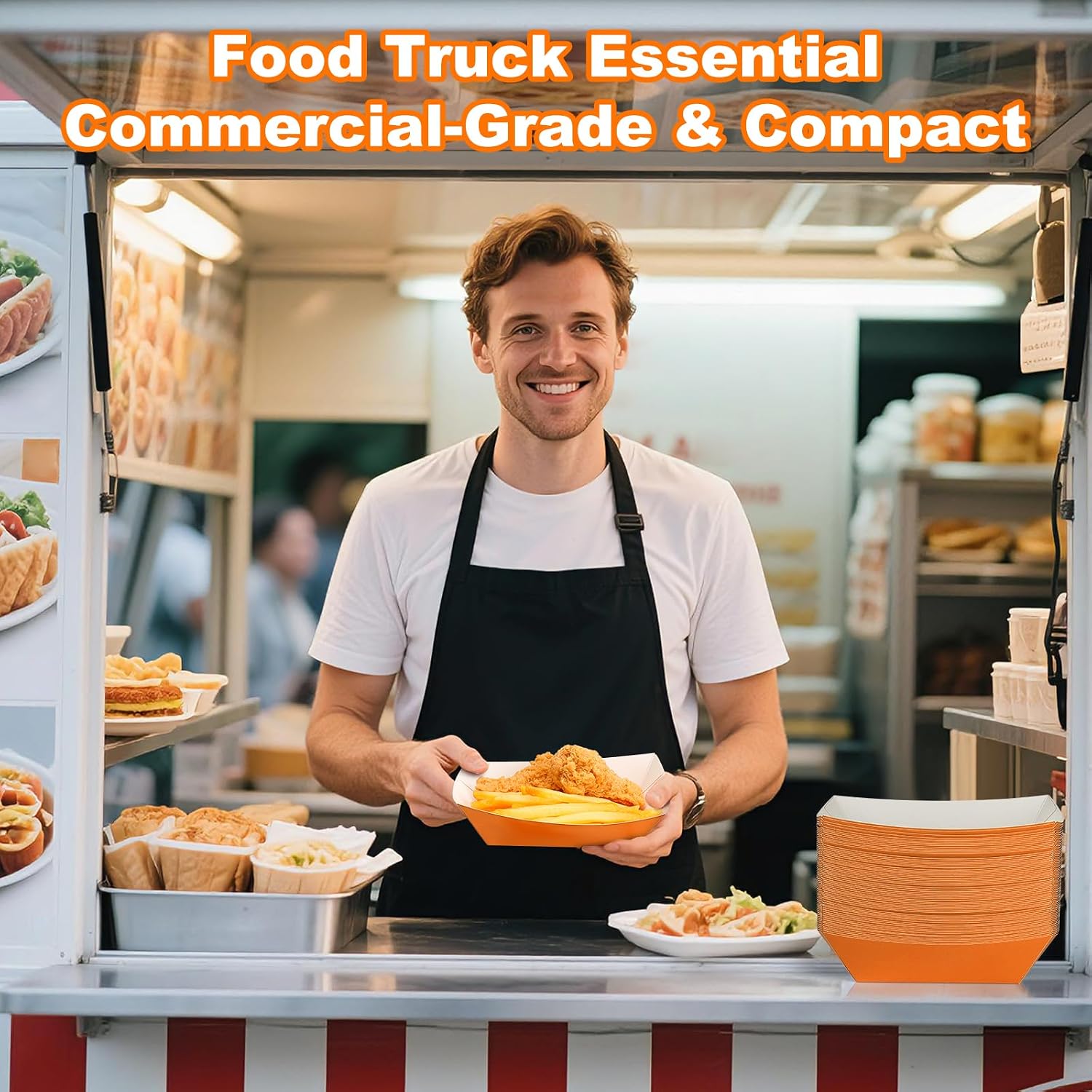 50 Pcs 2lb Paper Food Boat Trays Disposable，Snack Tray，Food Trays for Snack French Hot Dog Taco Popcorn Picnic party Wedding，Concession Stand Supplies (Orange) image 5