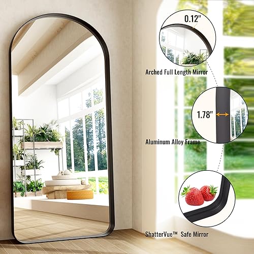 Miniatura 6 de Easly Espejo arqueado extra grande de longitud completa de 71 x 30 pulgadas, espejo inclinado para montar en la pared, marco de aleación de