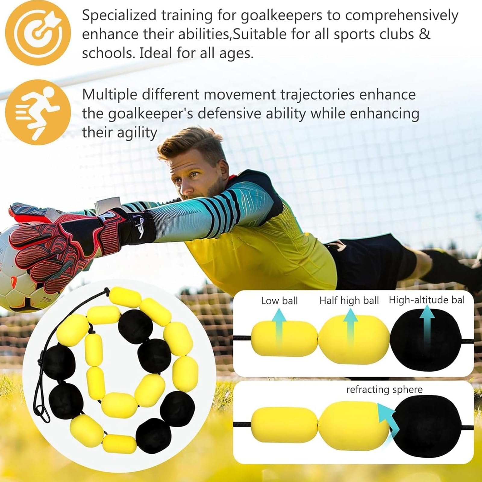 2,5 m / 4 m Fußball-Torwart-Ablenkungstrainer – verstellbares Reflex-Trainingssystem mit Wasserbeuteln und Beweglichkeitsseil for Torwartfähigkeiten