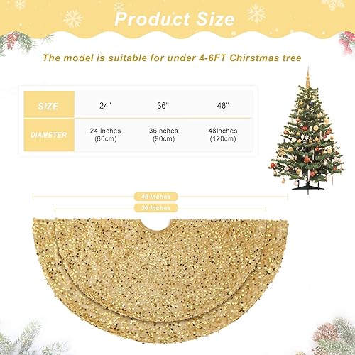 Miniatura 10 de Falda de árbol de lentejuelas doradas de 24 pulgadas, mini faldas de árbol de Navidad, lentejuelas de 0.197 in y falda de árbol de terciopelo para