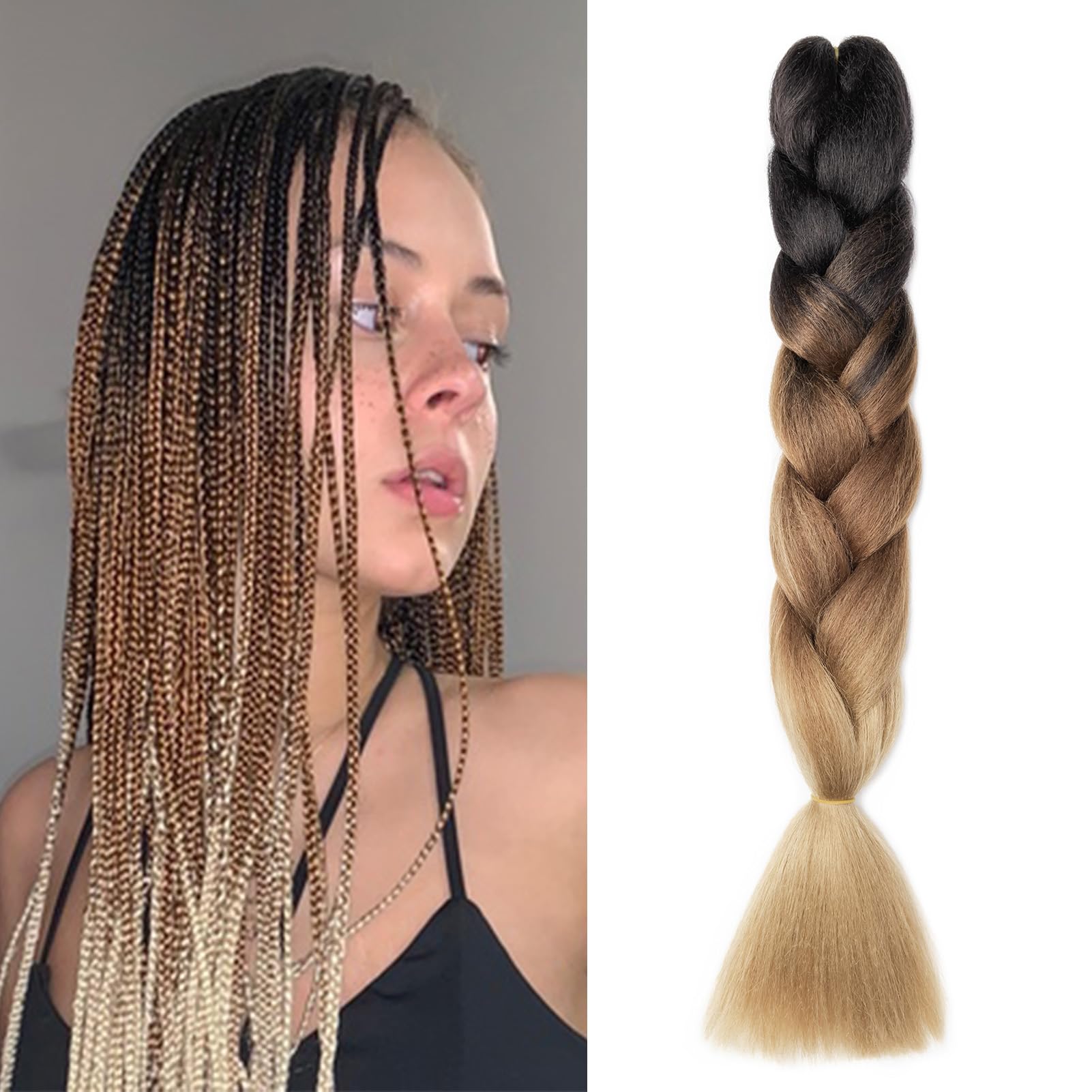 Dcbaboo Hair Extensions for Braiding Jumbo Braiding Hair Extension 1pack 24inch Synthetic Hair Kanekalon Ombre Braids Extensions Hair Afro Crochet Twist Box Braids 100g