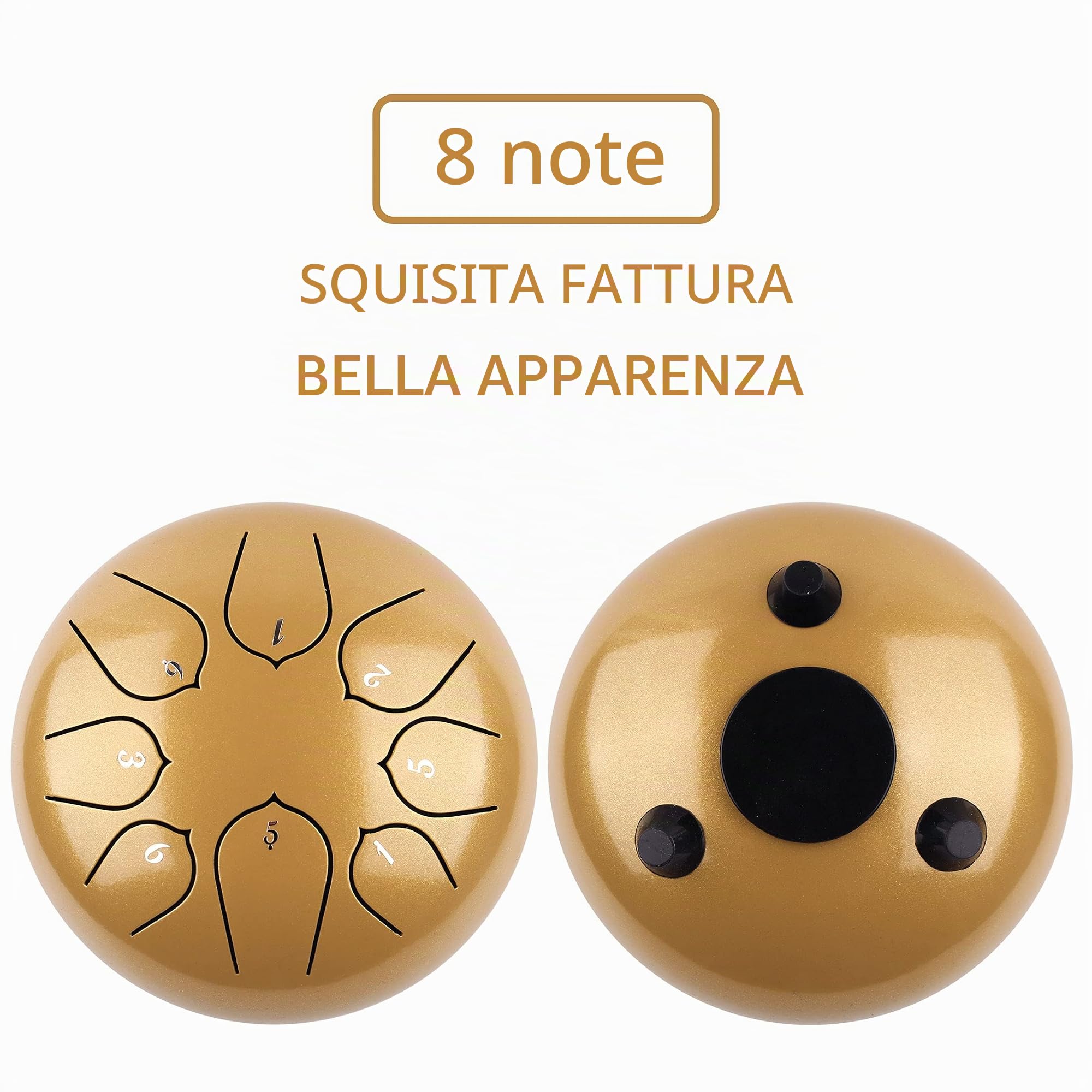 Tamburo a lingua in acciaio da 15 cm, 8 note di do maggiore accordato, tamburo a mano con borsa, libro musicale, mazzetti e plettri (dorato)