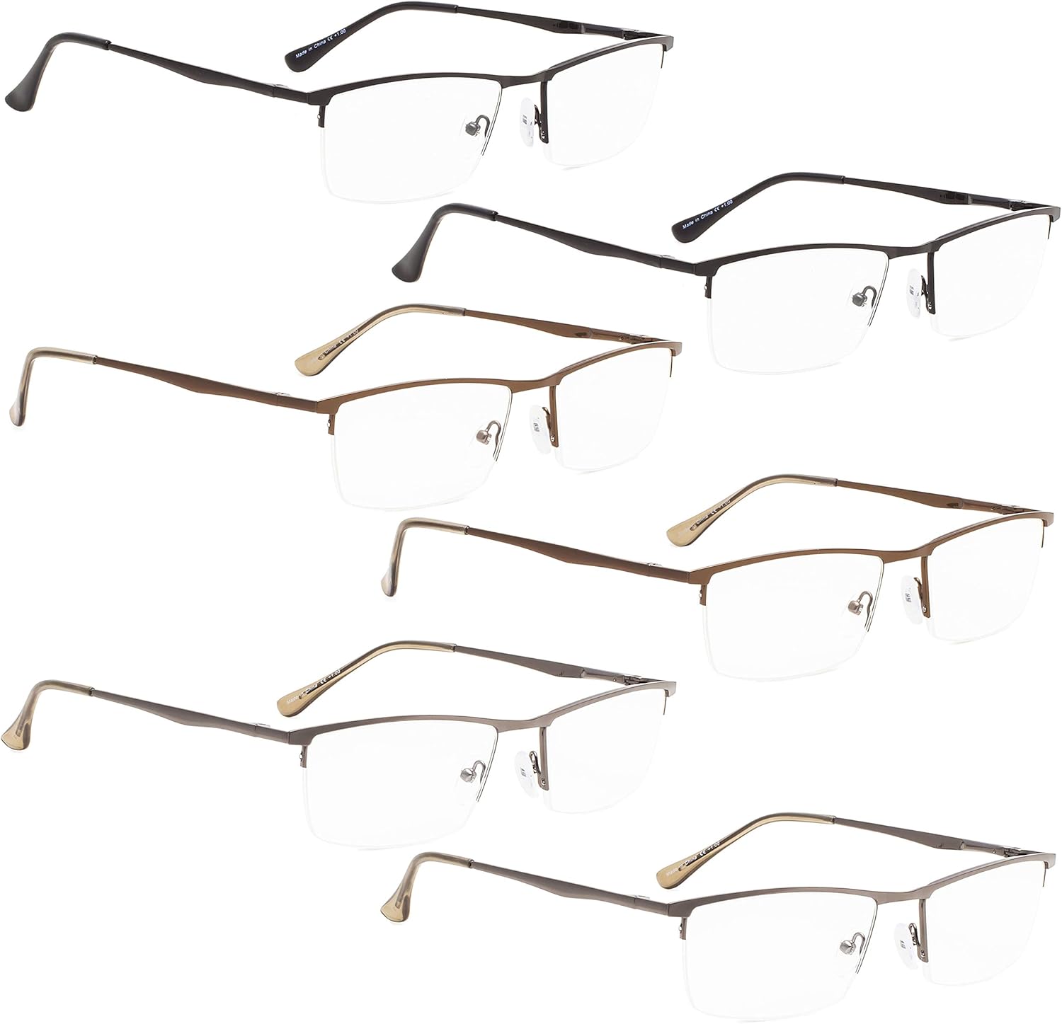 LUR READING GLASSES 6 pack Half-Rim Metal Readers