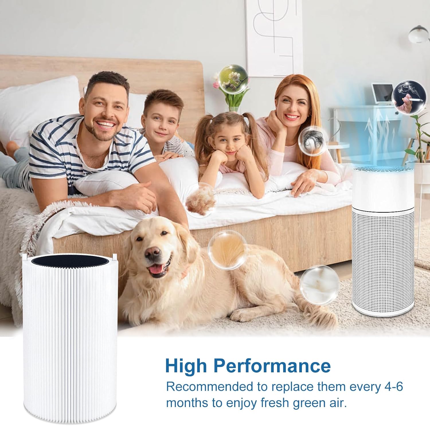 Blue Air 411 Replacement Filter Compatible with Blueair 411 Genuine, Blue Pure 411+,411 Auto & Mini, Efficient Dust Dander Filter&Odor Smoke Activated Carbon Filter, 1 Cleaning Brush(3 Pack Filters)