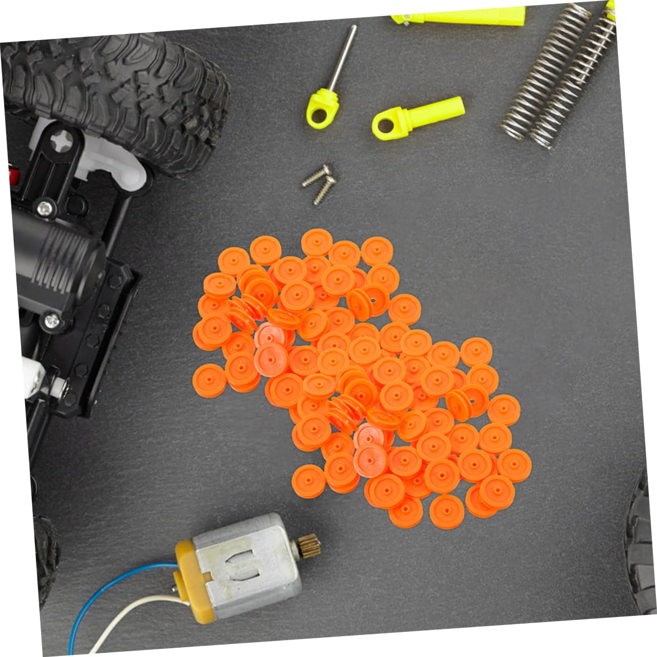 PRETYZOOM 50 Pièces Poulie En Plastique Poulie Poulie Mini-poulie Poulie De Corde Poulie Miniature Roues De Bricolage Poulie Pour Voiture Rc Roues Artisanales Jeu De Poulie Orange
