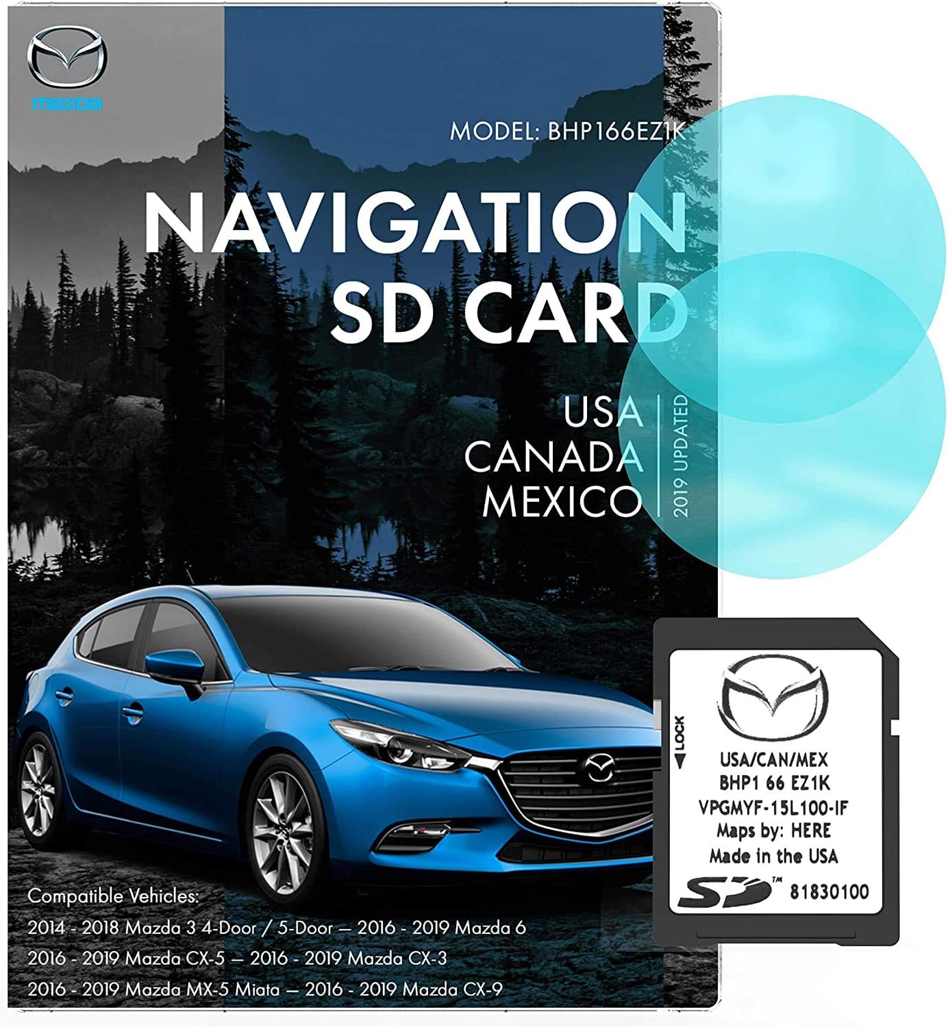 Original SD BHP166EZ1K GPS Navigation for Car Mazda 3|6|CX-3|CX-5|CX-9 Latest Update, Support Speed and Red Light Warning Pre-Installed US, Mexico,Canada + South America Maps