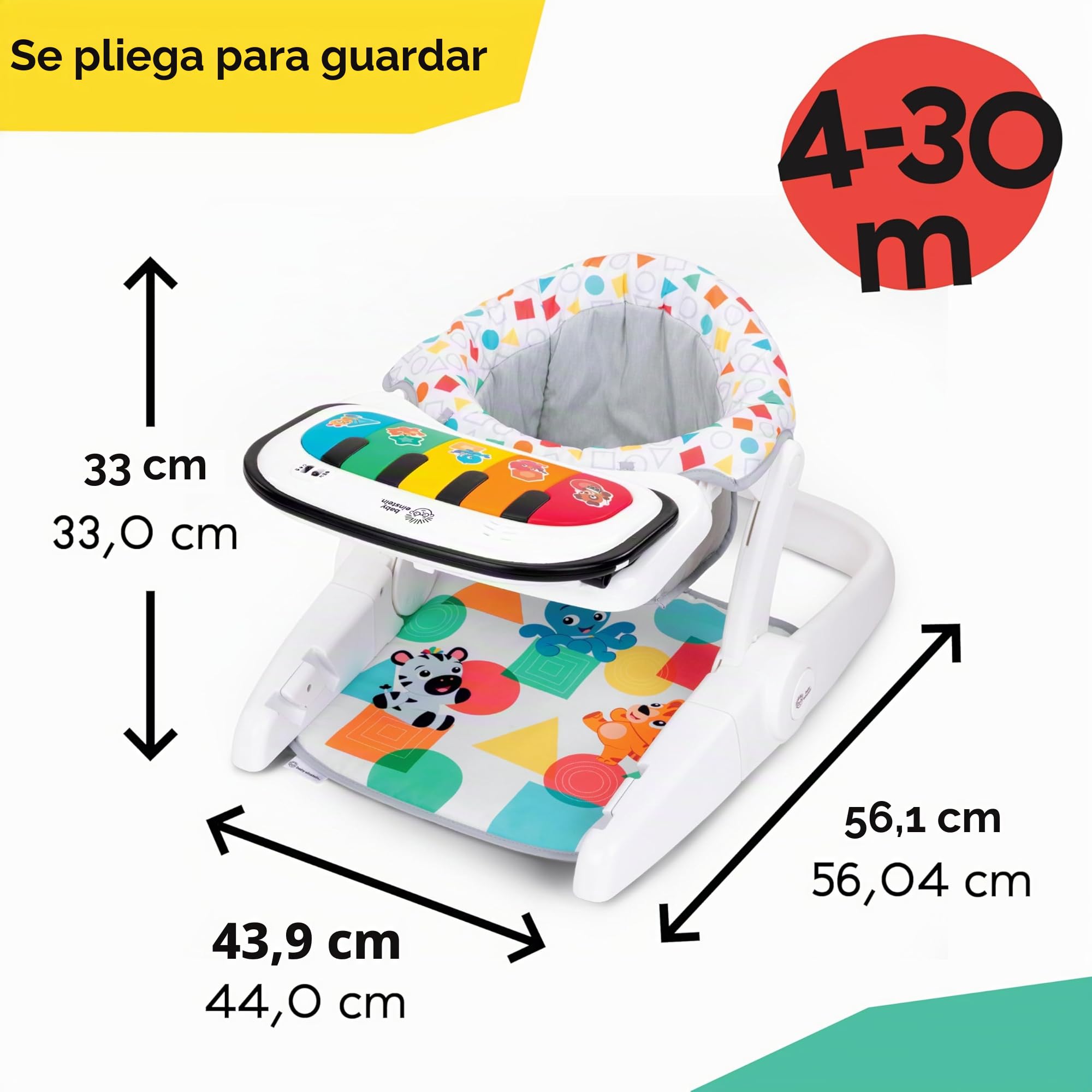 Baby Einstein Asiento de suelo 4 en 1 Kickin' Tunes para aprender a sentarse, con música y lenguaje, 2 posiciones y piano de patadas desmontable, a partir de 4 meses