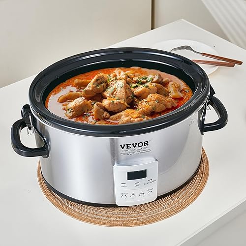 Miniatura 8 de VEVOR Olla de cocción lenta, olla eléctrica de cocción lenta de 6 cuartos de galón y 240 W con ajustes de calor de 3 niveles, ollas lentas digitales