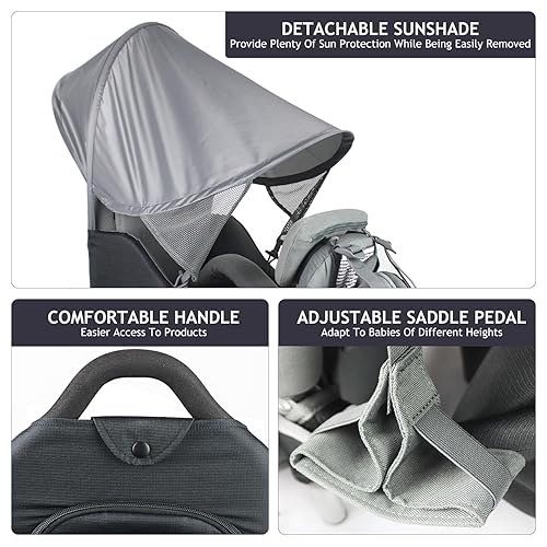 Miniatura 5 de WIPHA Mochila portadora de bebé de senderismo, mochila portabebés con toldo solar, mochila de senderismo segura y ligera para niños pequeños con