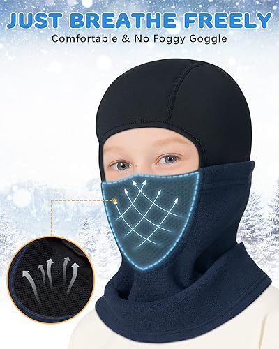 Miniatura 3 de Pasamontañas con forro para casco para niños, máscara de esquí para niños y niñas, forro polar para invierno, sombrero de nieve para clima frío