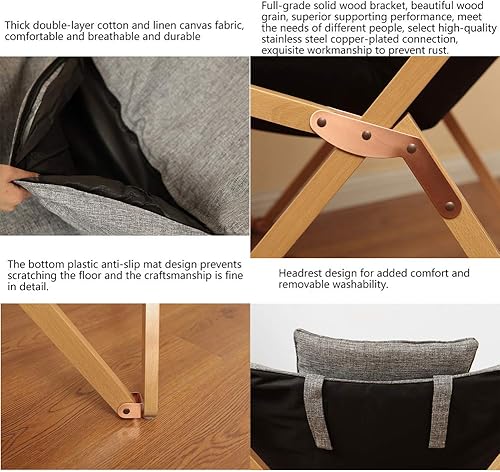 Miniatura 6 de Silla plegable de madera maciza para el almuerzo, silla reclinable portátil de haya con cómodo cojín (sin necesidad de instalar) (soporte de color