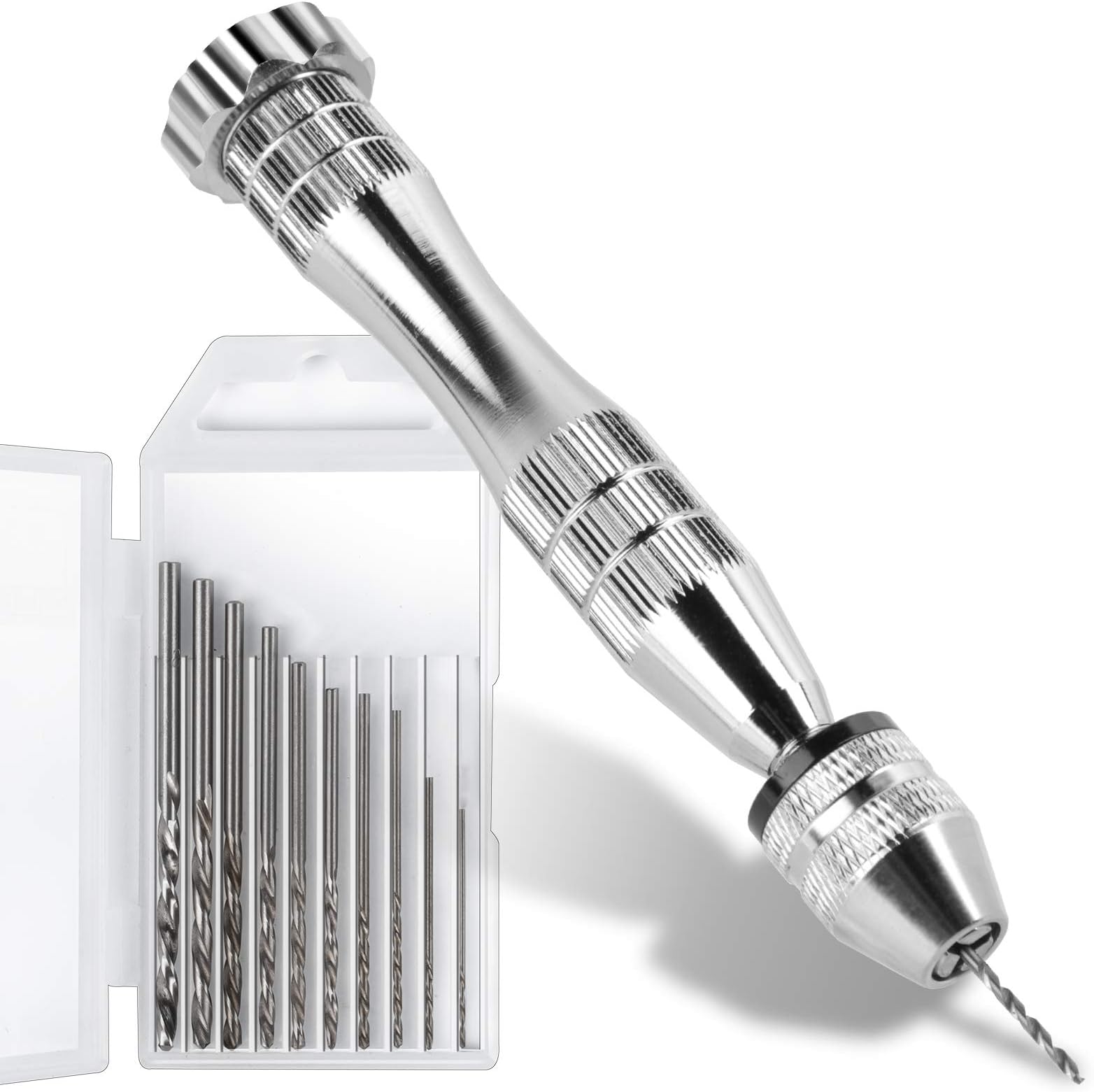 LEOBRO Hand Drill, Steel Pin Vise with 10 PCS Small Drill Bits (0.8 mm-3 mm), for Resin, Wood, Clay, DIY Crafts Keychains Jewelry Making