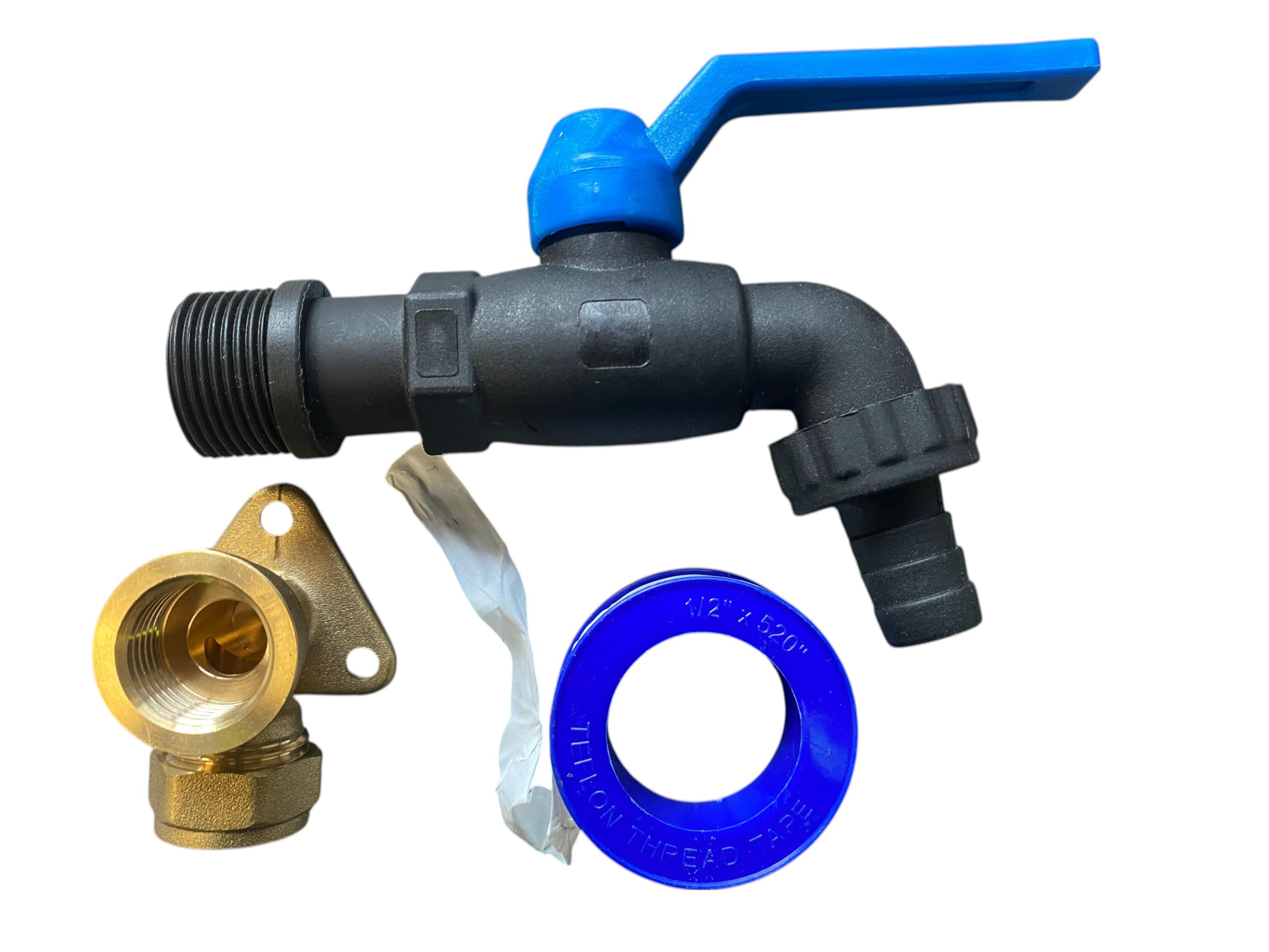 Cost Wise Black Double/Singleoutlet Ultra Tough Nylon Garden Tap+Brass 15Mm Wallplate+Ptfe Tape (Single Lever)