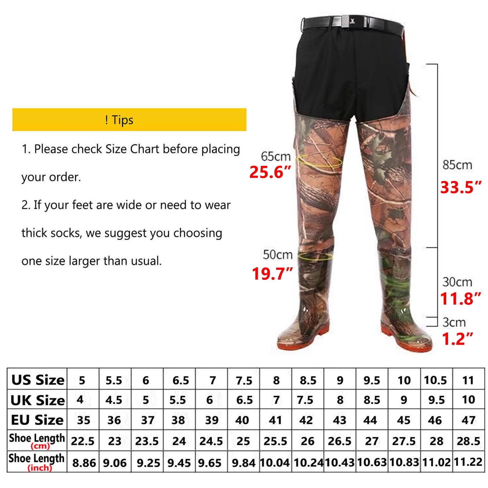 Waders Pesca Stivali da Pesca Impermeabili in PVC, Stivali da Pesca A Mosca da Uomo E da Donna, Stivali da Caccia, Stivali da Pesca Impermeabili da Esterno con Tasca, 32,7 Pollici