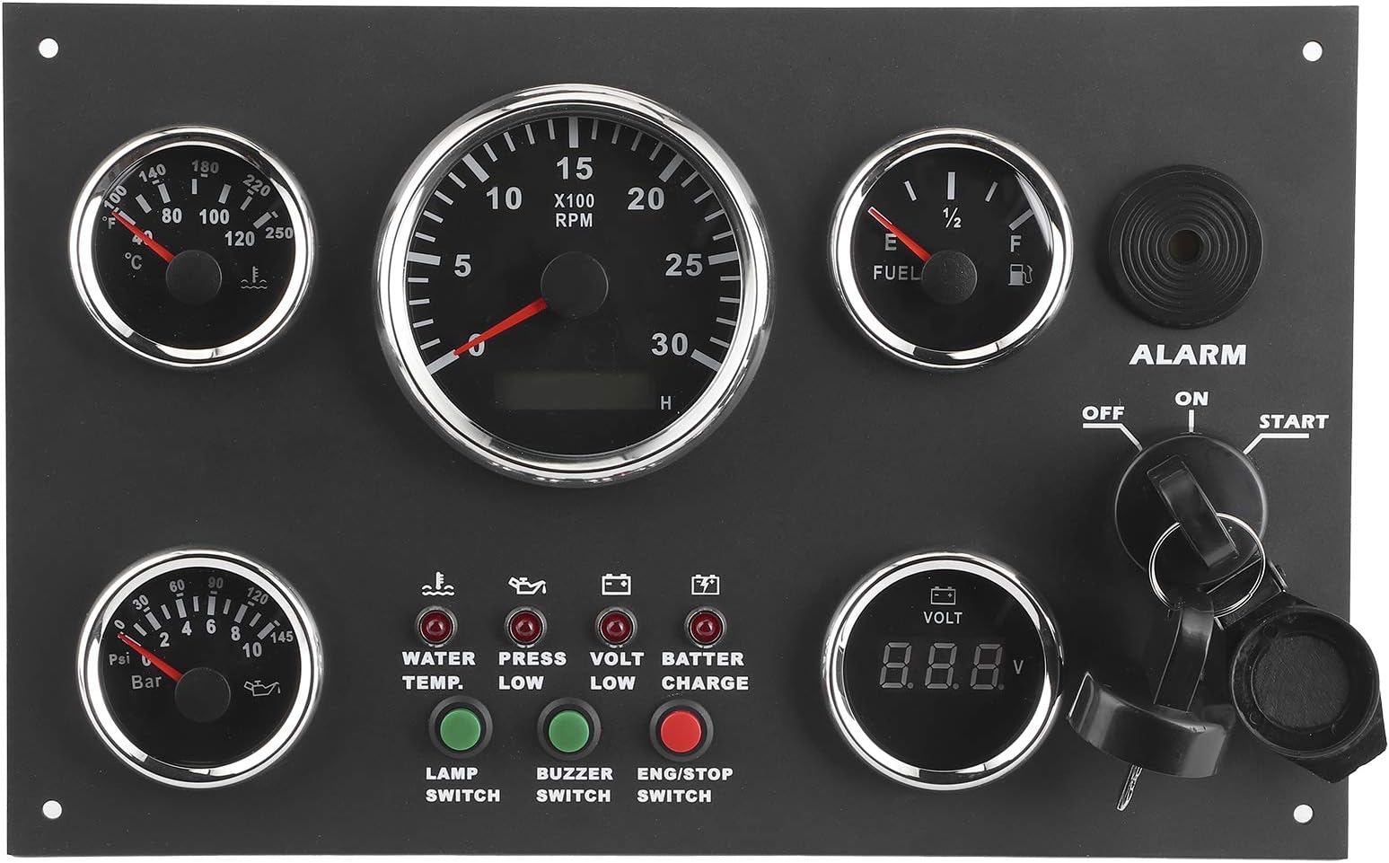 Digital Gauge Set, Triple 52mm/82mm Waterproof Cluster with Voltmeter, Oil Press, Water Temp, Engine Speed & Oil Level Display for Car/Truck/Marine (12V/24V)