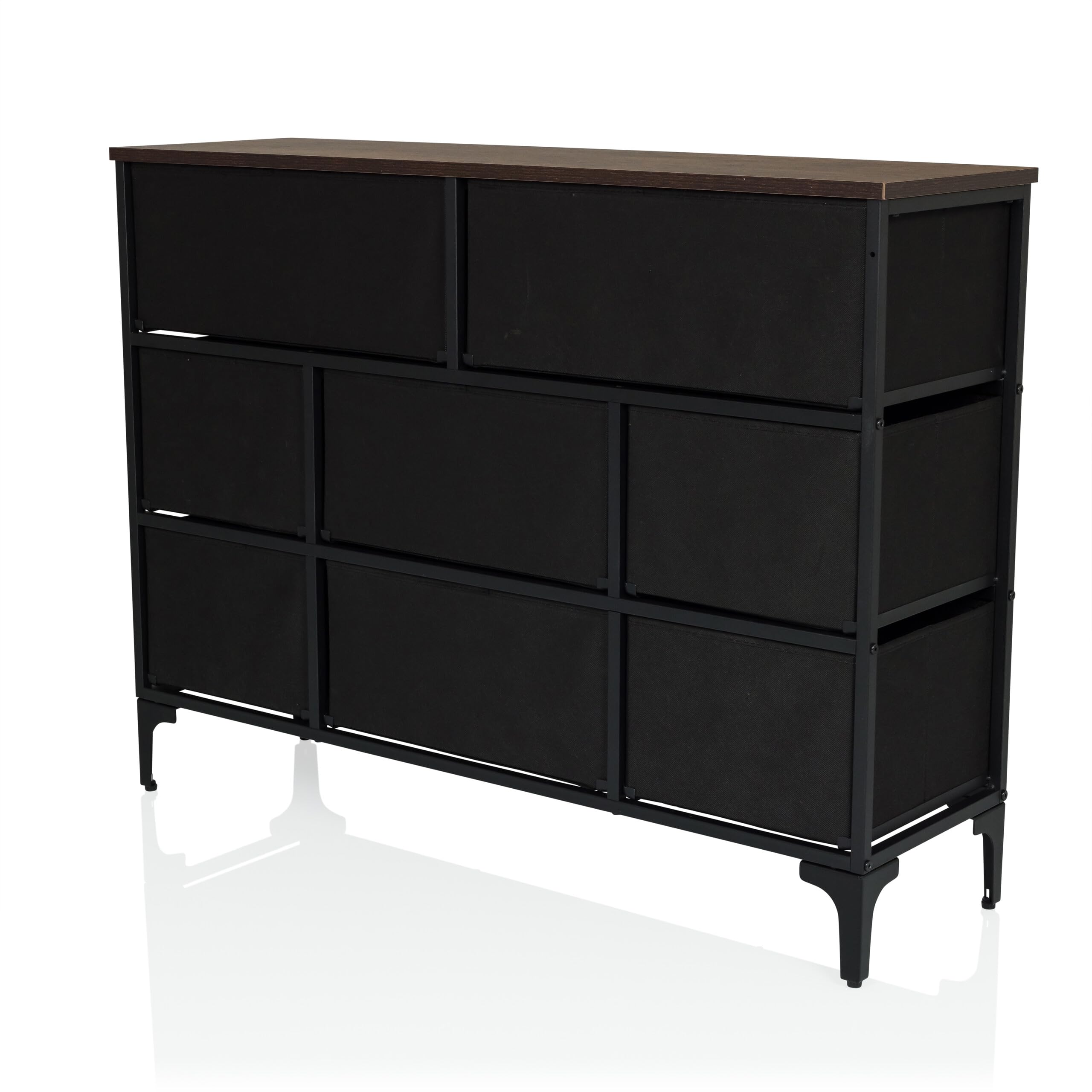 Kommode mit 8 Schubladen aus Vlies AMERIKO B 102,5x30x77,5 cm Schubladenschrank im Vintage-Look mit Motiven, Metall-Gestell