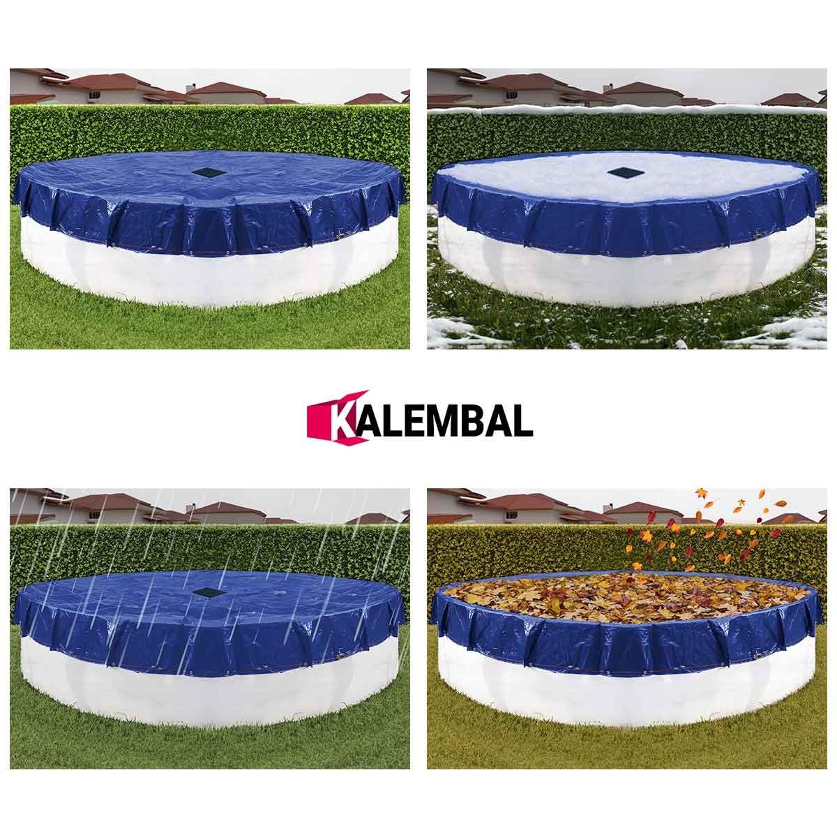 Bâche Piscine Ronde 6,2 m pour Piscine diamètre 5,40 m - Filet d'écoulement - Bleu - Résistante - Anti-UV - Oeillets