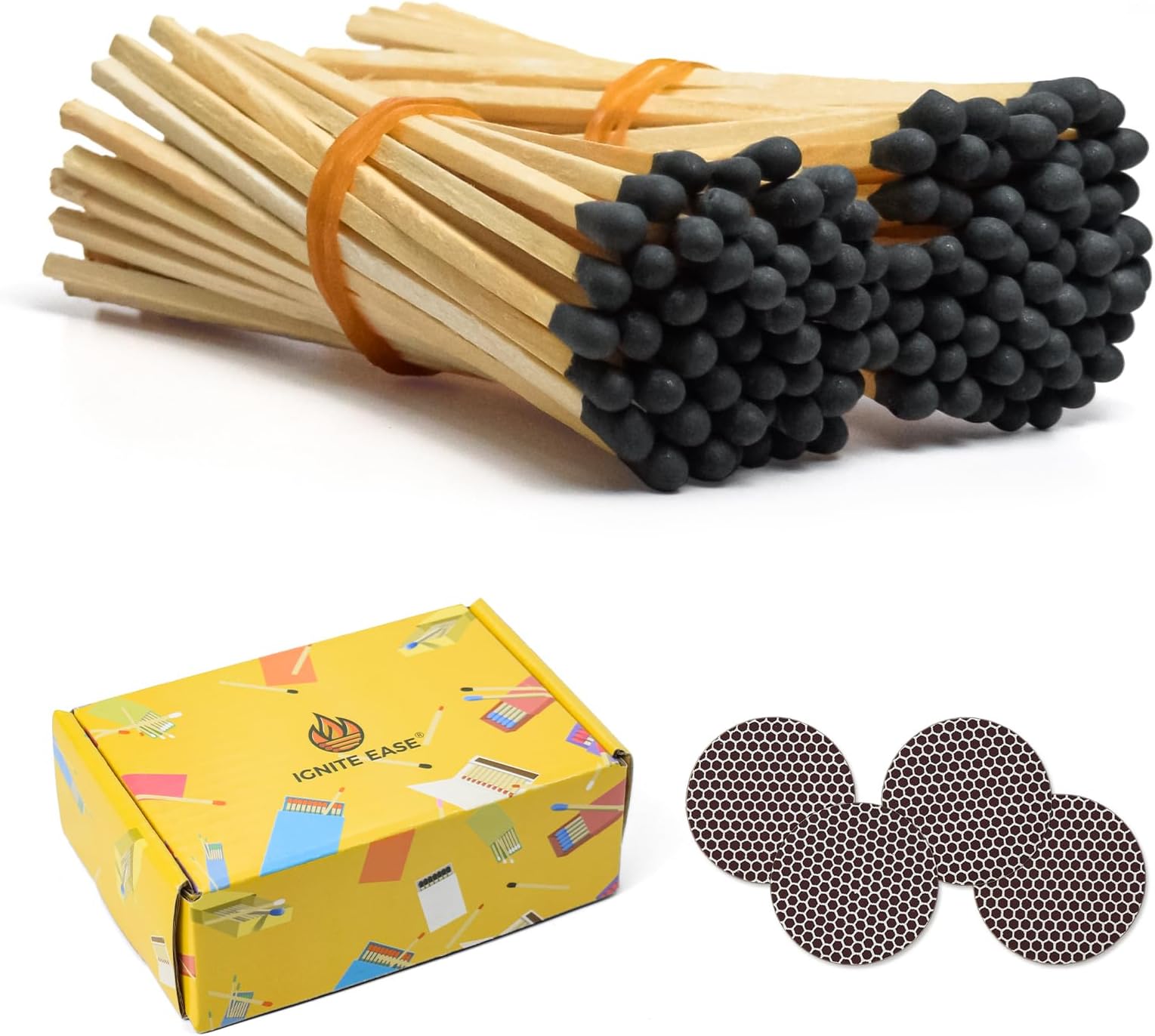 4" Black Matches, 100 Count Long Safety Strong Wood Matches for Candle, Fireplace | Match Sticks with Striker, Box of Match By IGNITE EASE