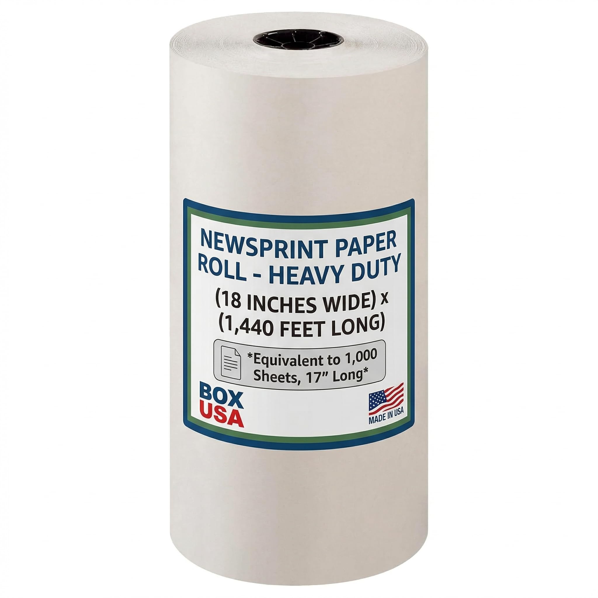 BOX USA Packing Paper Roll 18" x 1400ft (1,000 Sheets 17" equivalent) - Newsprint Paper for Shipping, Storage and Moving Supplies, White