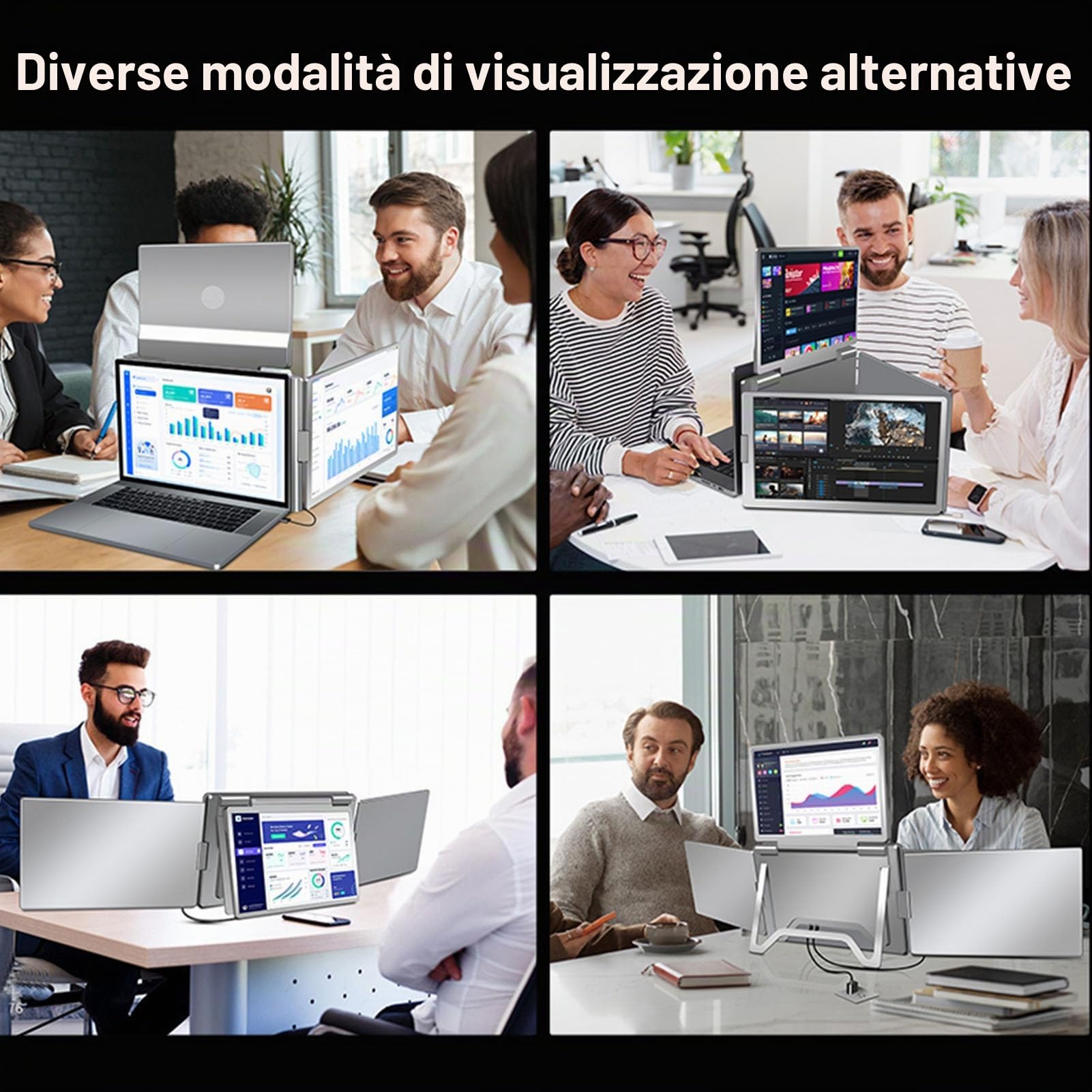Schermo Esteso per Laptop, Triplo Laptop Monitor Estender, Schermi Portatili da 15,6 Pollici, con Supporto Regolabile, Monitor Quad Che Piega per (Spina Europea)