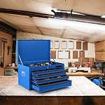 Heavy-Duty Steel Tool Chest with 6 Auto-Locking Drawers & Top Tray, Ball Bearing Slides & EVA Liners, Portable Garage/Workshop Storage Organizer for Tools & Equipment (Blue)