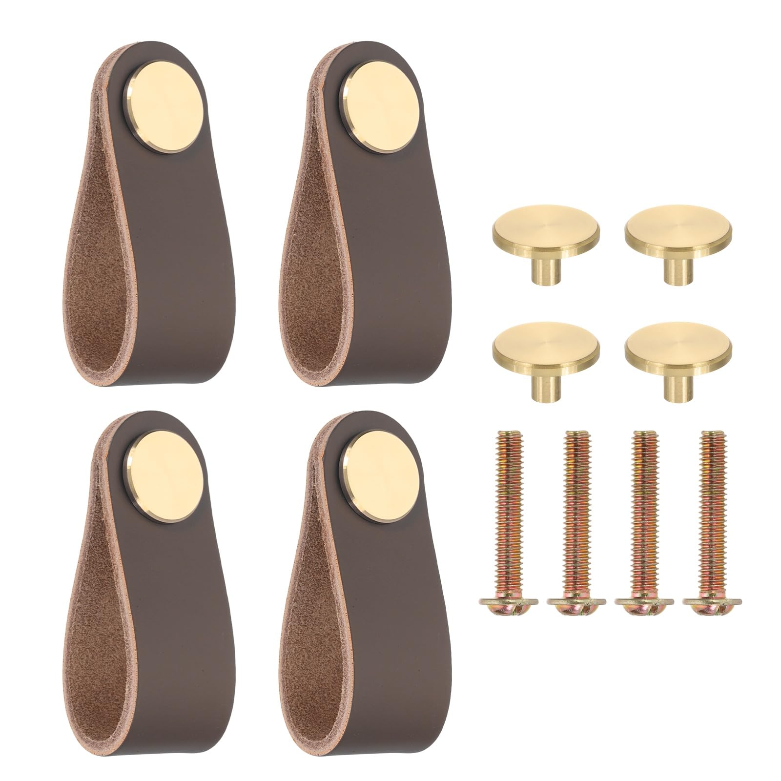 PATIKIL Leather Drawer Pulls, 4 Pack Leather Handle Center Cabinet Dresser Knobs with Screws for Dresser Cupboard Closet Doors, Dark Brown — image 1
