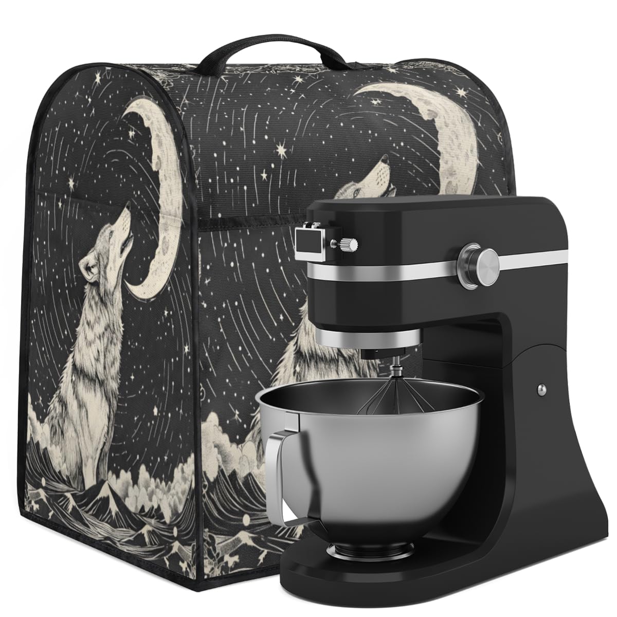 Coffee Maker Cover Wolf Bohemian Moon Kitchen Appliance Covers Small Appliance Covers Blender Cover Juicer Cover Dust Covers for Kitchen Appliances with Top Handle and Pockets,Washable,B969