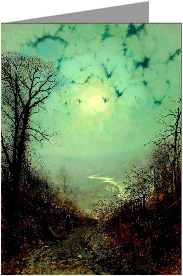 12 Vintage Notecard set of John Atkinson Grimshaw Victorian Painting of London Street Scene titled Wharfdale