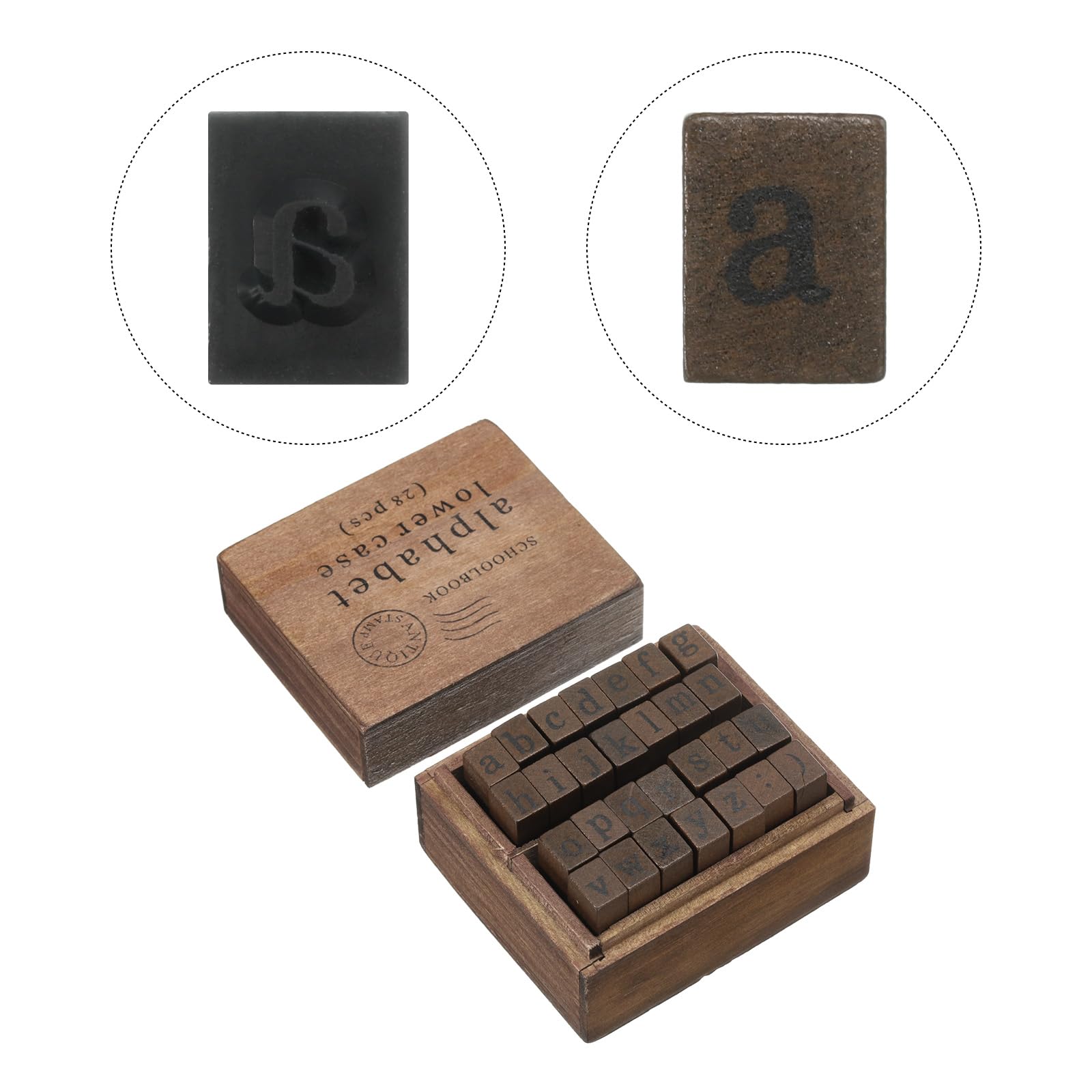 PATIKIL Letter Rubber Stamps, 28Pcs 1 Set Lowercase Wood Alphabet Stamps Wooden Letter Stamp with Vintage Box for DIY Craft Card Making - Image 4