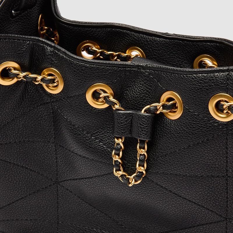 URBAN REVIVO Women Quilted Shoulder Bag Retro Chain Accent PU Leather Artistic Display Large Capacity