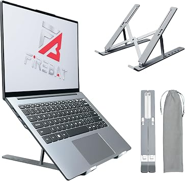 Laptop Stand for Desk, 6-Angle Adjustable Ergonomic Laptop Riser, Foldable Aluminum Portable, Cooling Desktop Notebook Computer Holder Compatible with 10-15.6 MacBook, Dell, HP, iPad, Silver