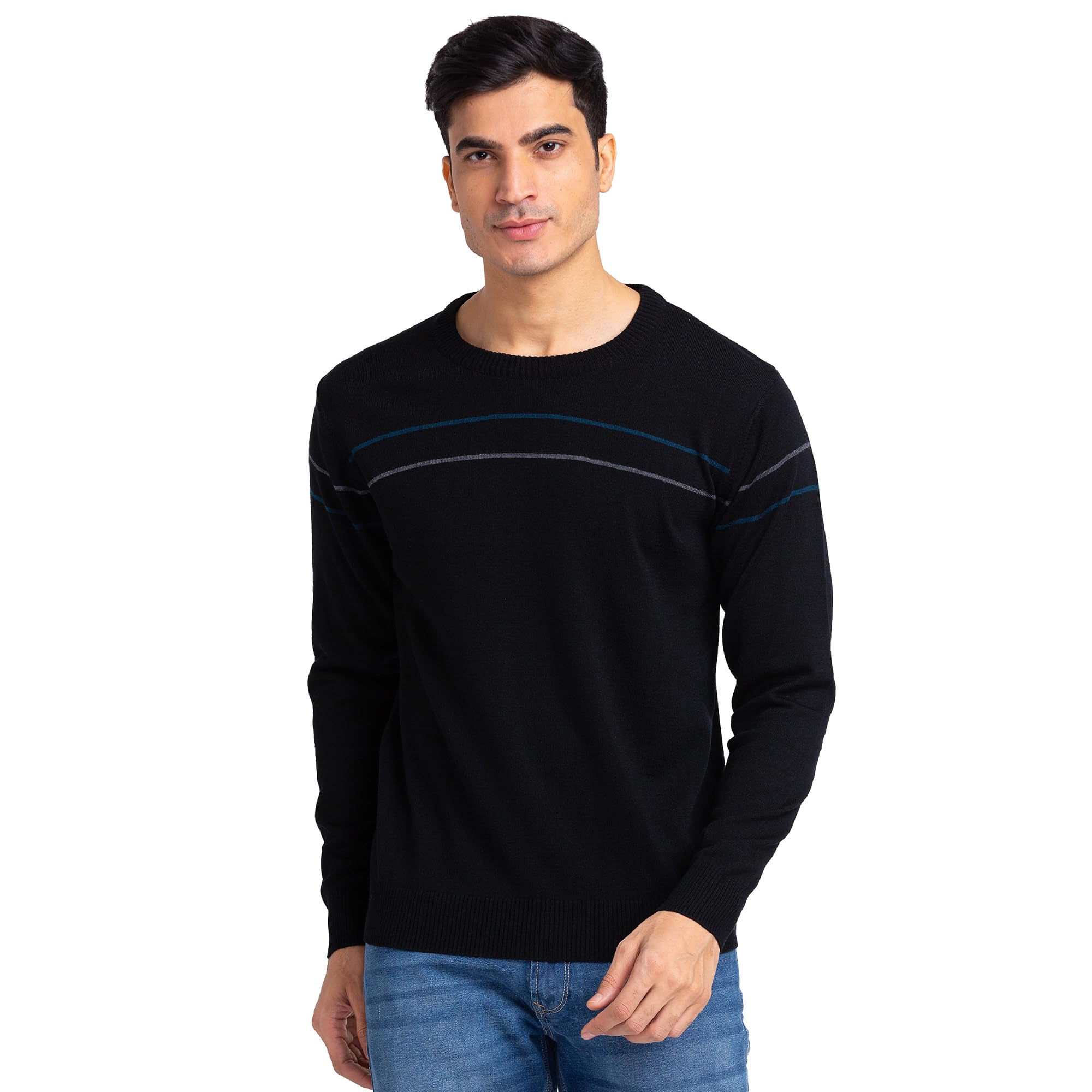 Men's Regular Fit Acrylic Wool Blend Round Neck Stripe Pattern Full Sleeve Sweater-image-31