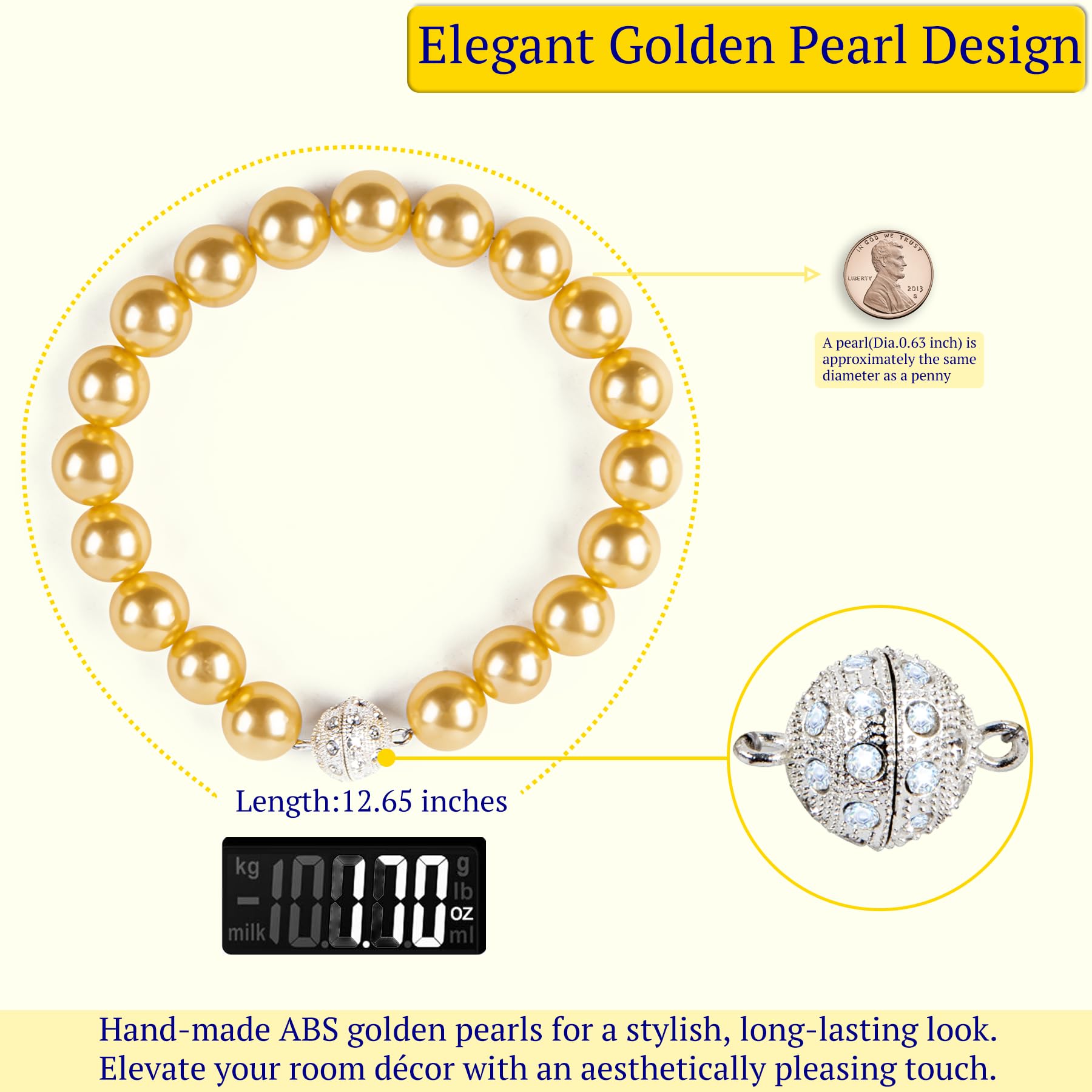 Lot de 6 embrasses de rideaux magnétiques – Design élégant en perles – Embrasses de rideaux polyvalentes pour une décoration élégante de chambre, forte adhérence, sans outil et sans perçage,