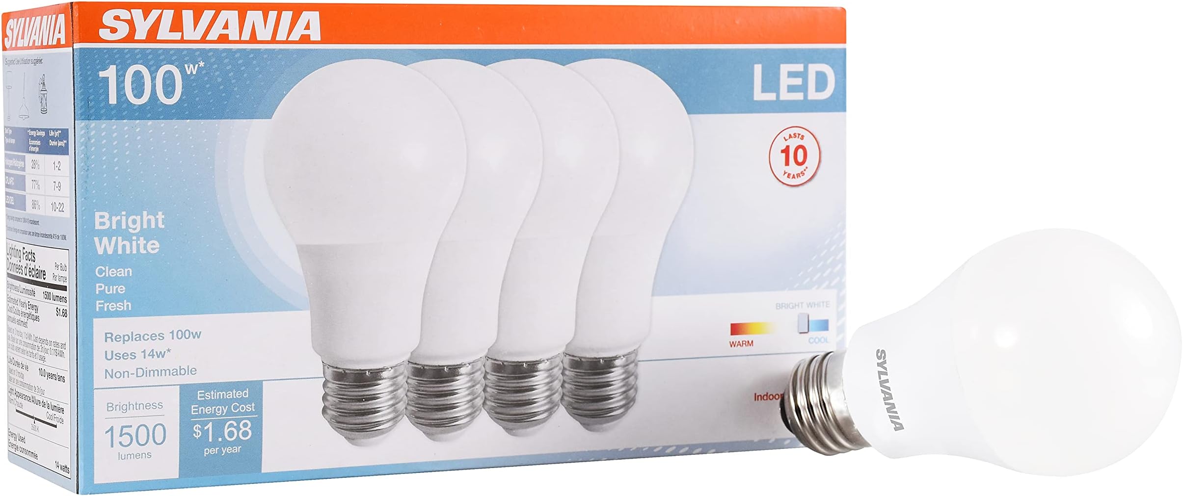 LED A19 100W Bright White 4 Pack