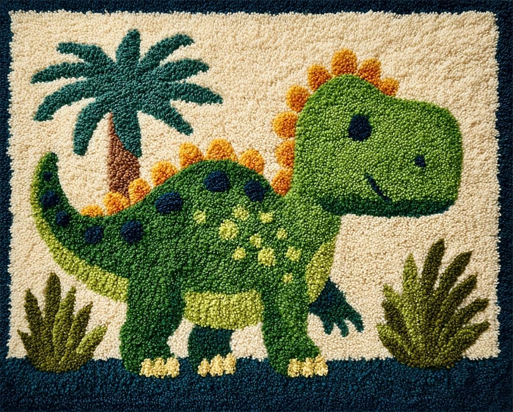 Kitquiver Latch Hook Kits for Adults Rug Green Dinosaur DIY Crochet Yarn Embroidery Handmade Needlework with Printed Canvas for Home Decoration 15X20In