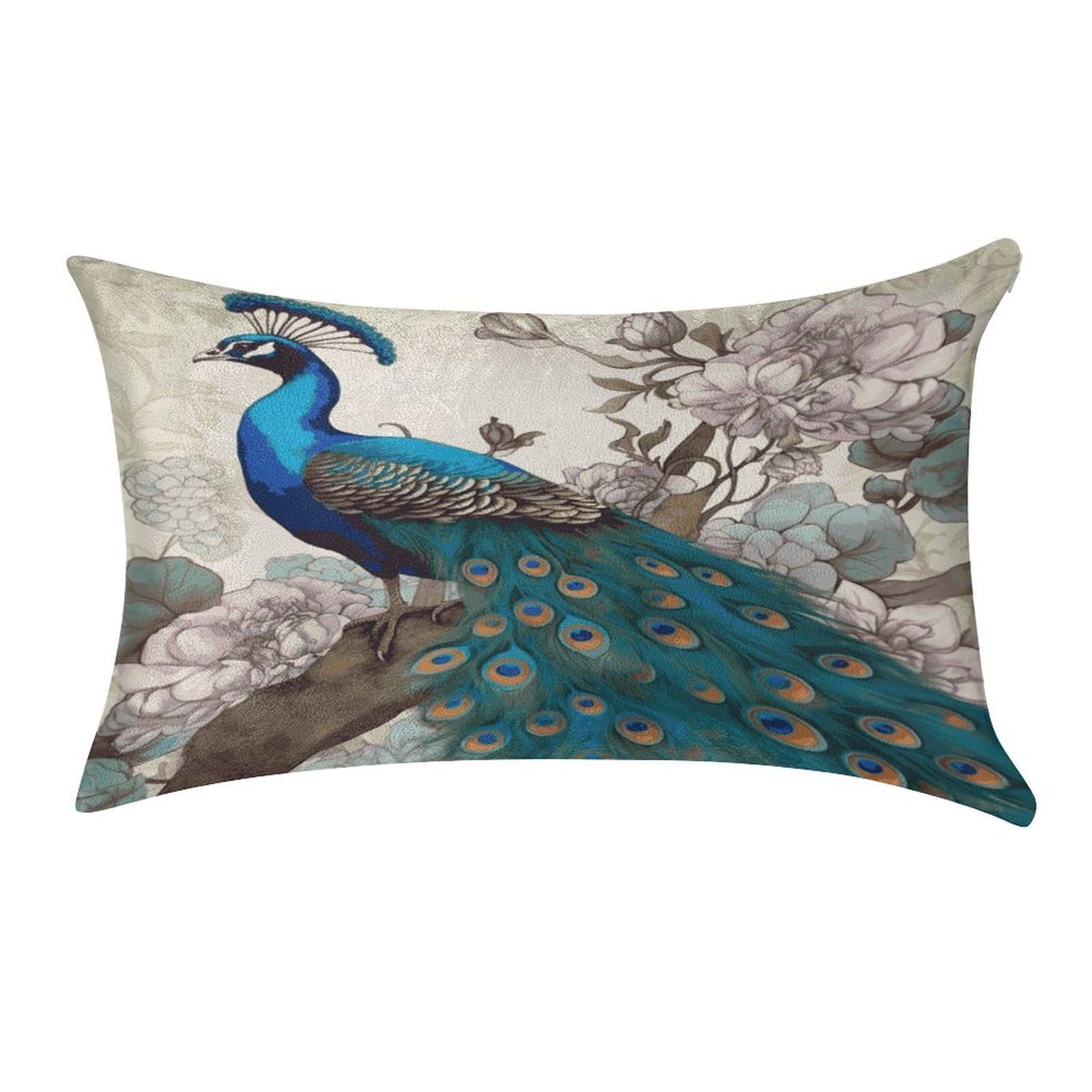 FekiLoot Peacock Floral Pillow Covers Luxury Velvet Oblong Pillowcases Rectangular Throw Pillows Case Decorative Velvet Cushion Covers Ultra Soft Lumbar Pillow Shells 12 X 20 in